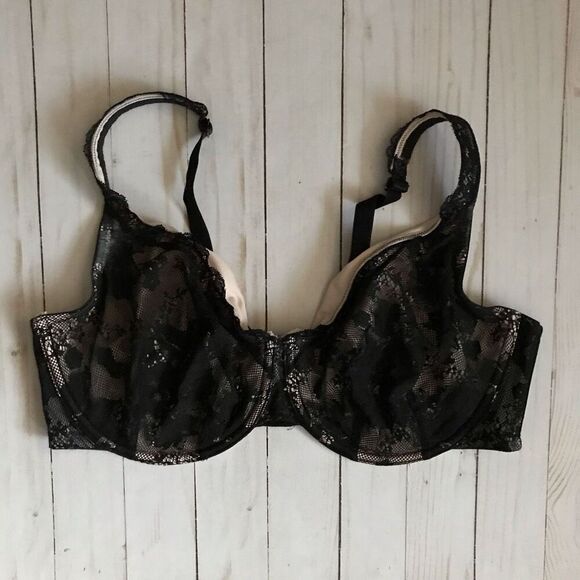 Cacique 42DD underwire bra black lace full coverage - Picture 1 of 5